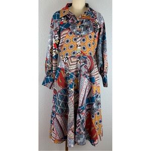 Dalia MacPhee Button Front Maxi Dress Large Long Sleeve A-Line Retro Boho Medium